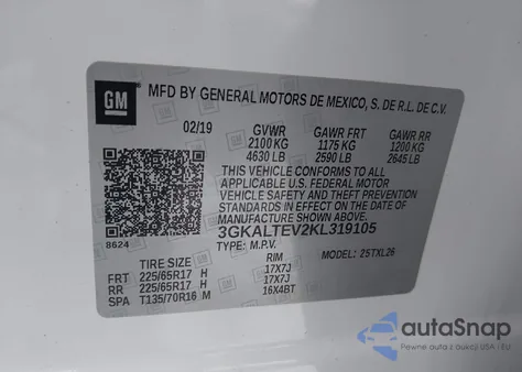 2019 GMC Terrain Sle из США, поврежденный, VIN 3GKALTEV2KL319105